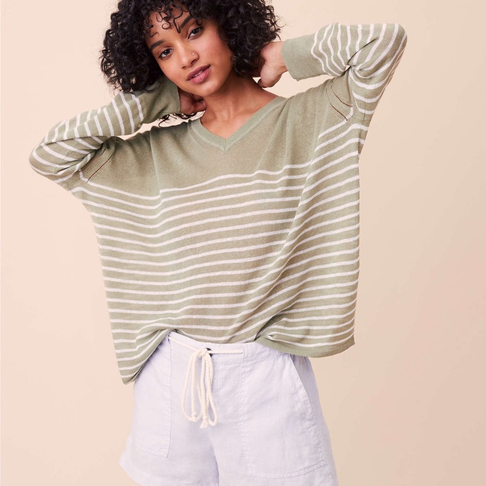 Lou & Grey Linen Cotton Striped Slouchy Sweater